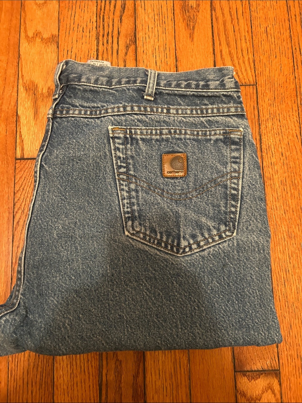 Carhartt Men's Blue Relaxed Denim Jeans with Pocket Patch